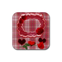 Red roses n heart square coaster - Rubber Coaster (Square)