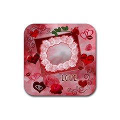 Valentine kisses w roses heart square coaster - Rubber Coaster (Square)