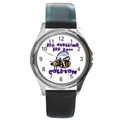 spelling bee watch thick font - Round Metal Watch