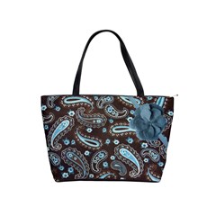 Brown Blue Paisley Dot Warm Fuzzy Tote Bag - Classic Shoulder Handbag