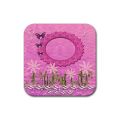 Spring Flower floral pink music square rubber coaster - Rubber Coaster (Square)