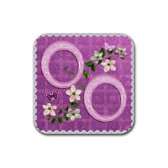 Spring Flower floral purple square rubber coaster - Rubber Coaster (Square)