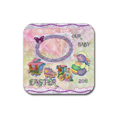 Spring Flower floral easter baby lamb train square rubber coaster - Rubber Coaster (Square)
