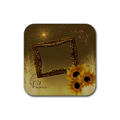 Gold sunflower square rubber coaster - Rubber Coaster (Square)
