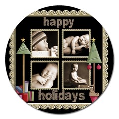Happy Holidays Christmas Card 5 inch Magnet - Magnet 5  (Round)