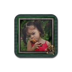 Love Heart Green Coaster - Rubber Coaster (Square)