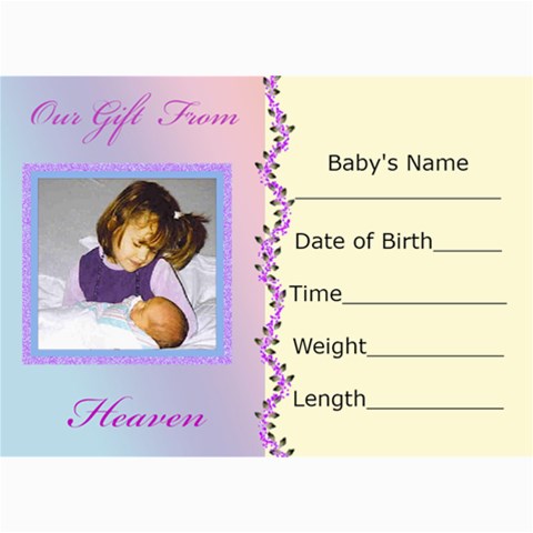 Birth Announcement By Kim Blair 7 x5  Photo Card - 1
