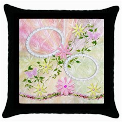 Spring flower pink throw pillow case - Throw Pillow Case (Black)