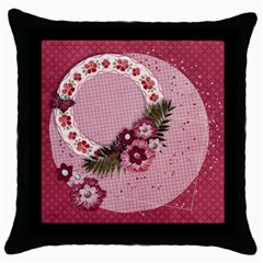 Pink Floral/Lace- pillow (1side) - Throw Pillow Case (Black)