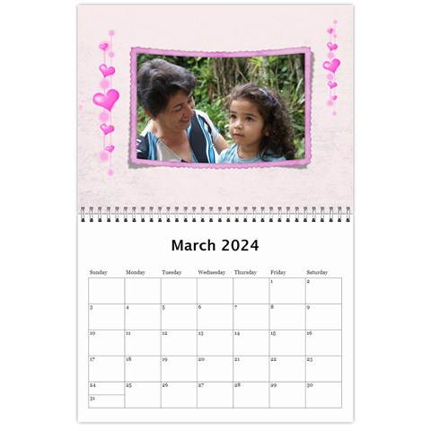Subtle Hearts 2024 (any Year) Calendar By Deborah Mar 2024