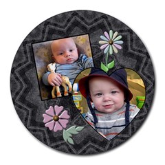 Charcoal Floral Round Mouse Pad - Round Mousepad