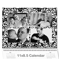 Black & White Damask, Calendar 12 months - Wall Calendar 11  x 8.5  (12-Months)