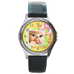flower - Round Metal Watch