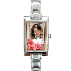 Pink Rose Charm Watch - Rectangle Italian Charm Watch