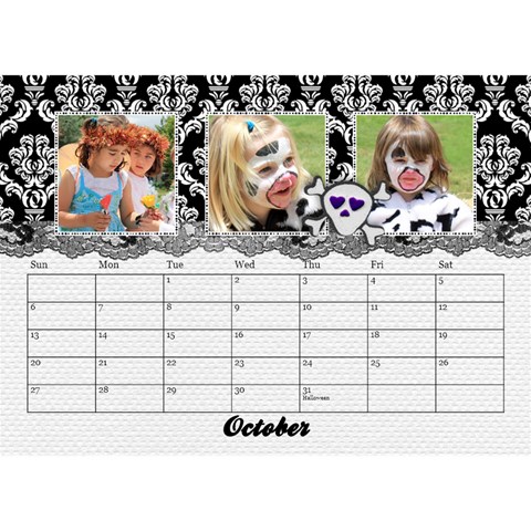 Black & White With Flowers, Desktop Calendar 8 5x6 By Mikki Oct 2024