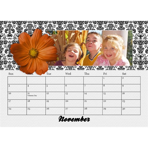 Black & White With Flowers, Desktop Calendar 8 5x6 By Mikki Nov 2024