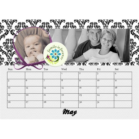 Black & White With Flowers, Desktop Calendar 8 5x6 By Mikki May 2024