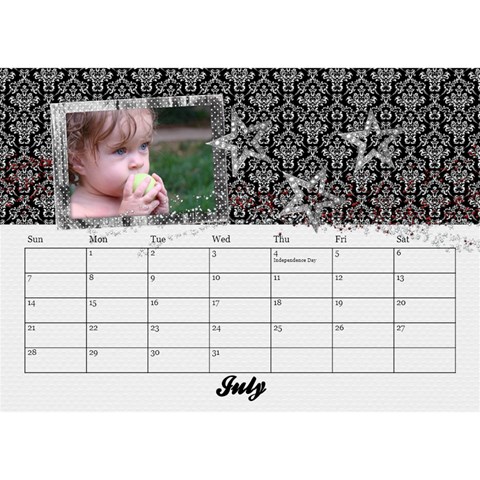Black & White With Flowers, Desktop Calendar 8 5x6 By Mikki Jul 2024