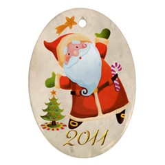 Santa Merry Christmas 2011 Oval double side ornament - Oval Ornament (Two Sides)