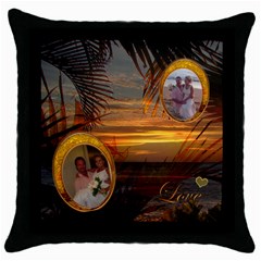 Palm Sunset Love 2 frame throw pillow - Throw Pillow Case (Black)