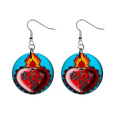 Heart With Fire Earrings - Mini Button Earrings
