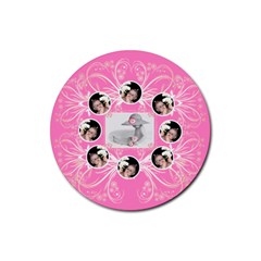 Swirls Pink Round Coaster - Rubber Coaster (Round)