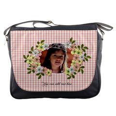 Messenger Bag -Checkered and Flowers