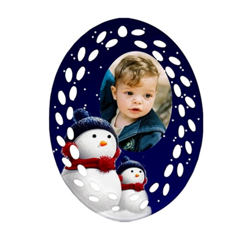 Snowmen Filigree Oval Ornament (2 Sided) By Deborah Front