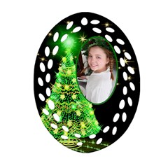 Green Christmas Tree Filigee Ornament (2 sided) - Oval Filigree Ornament (Two Sides)