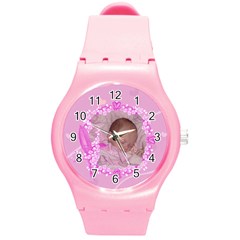 Pink plastic floral sport watch - Round Plastic Sport Watch (M)