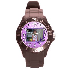 purple swirl sport watch - Round Plastic Sport Watch (L)