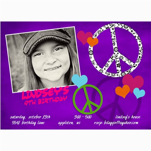 Peace & Love Birthday Invitation By Lana Laflen 7 x5  Photo Card - 3