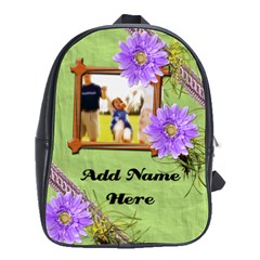 Purple/Green Flower Photo Personalized Backpack - School Bag (Large)