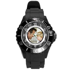 Silver/Gray Photo Frame Watch - Round Plastic Sport Watch (L)