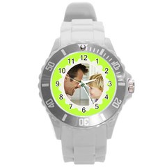 Chartreuse Green/White Photo Frame Watch - Round Plastic Sport Watch (L)