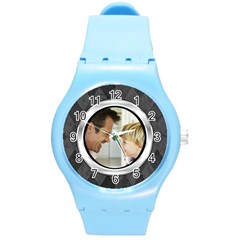 Silver/Gray Photo Frame Watch - Round Plastic Sport Watch (M)