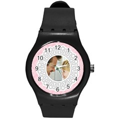 Lacy Pink/White Photo Watch - Round Plastic Sport Watch (M)