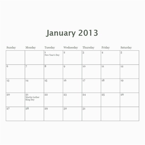 2013 Basic Black & White Calendar By Mim Feb 2013