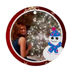Snowman and white frame Round Ornament (2 sides) - Round Ornament (Two Sides)