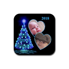 Blue Tree Christmas Square Coaster - Rubber Coaster (Square)
