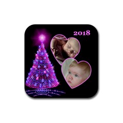 Pink Christmas Tree Square Coaster - Rubber Coaster (Square)
