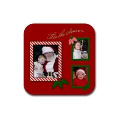 Red Christmas Coaster - Rubber Coaster (Square)