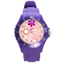 purple flower watch - Round Plastic Sport Watch (L)