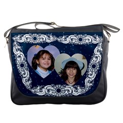 Blue and white Double Heart Messenger Bag