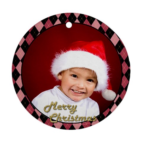 Christmas Pink Checker Round Ornament (2 Sided) By Deborah Front