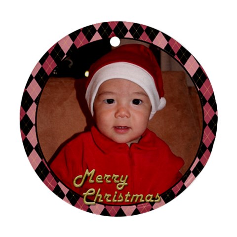 Christmas Pink Checker Round Ornament (2 Sided) By Deborah Back