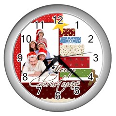 merry christmas - Wall Clock (Silver)