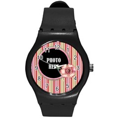Sock Monkey Love Plastic Watch 1 - Round Plastic Sport Watch (M)