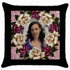 Roses and Lace Throw Pillow 2 - Throw Pillow Case (Black)