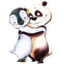 panda and penguin hugging